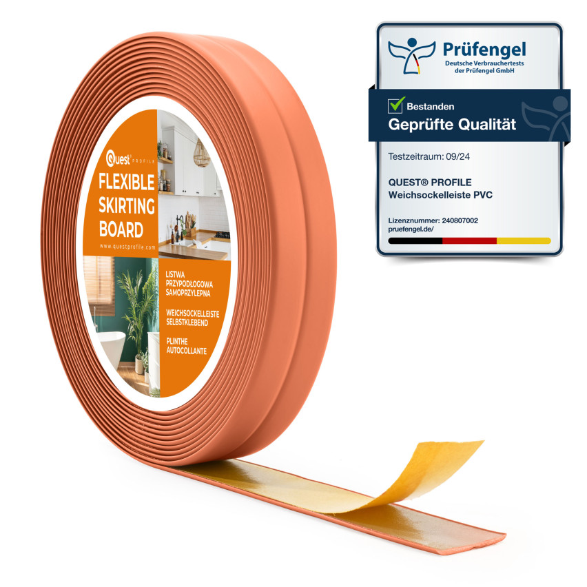 Weichsockelleiste Selbstklebend 10x10 mm, PVC Abschlussleiste für Küche, Badezimmer, Flexibel, Dekorativ, UV-beständig, ziegelstein, 5 m