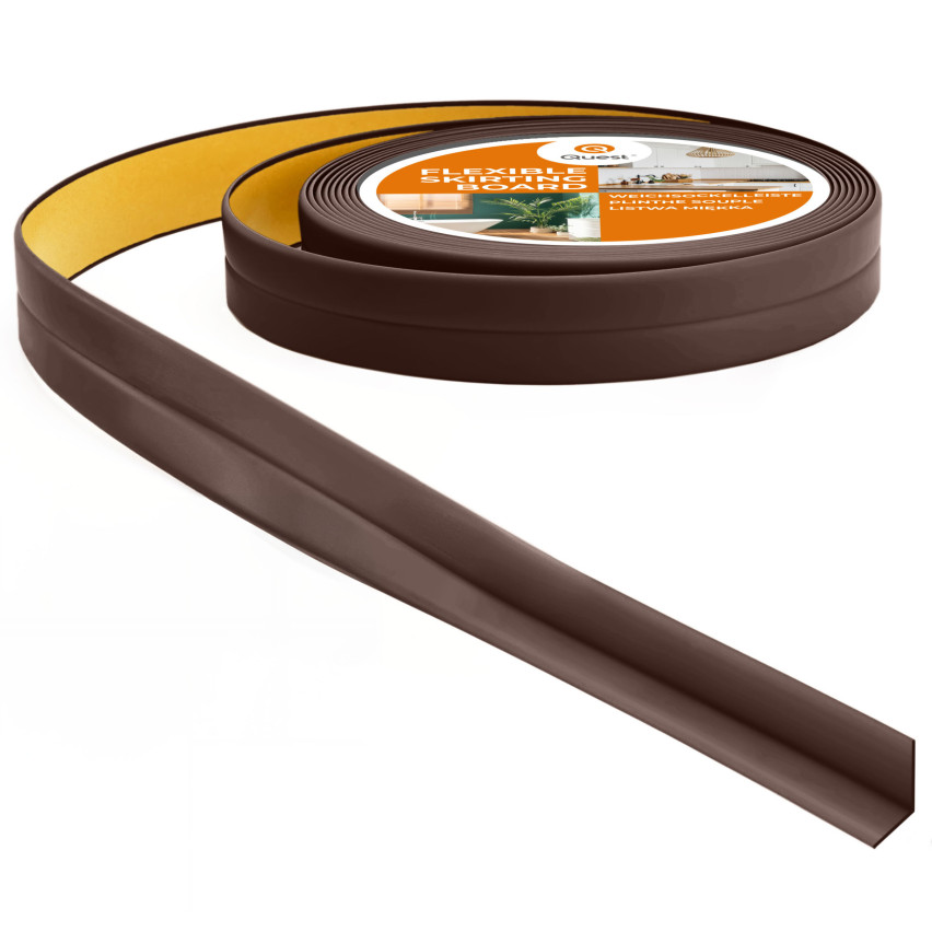 Weichsockelleiste Selbstklebend 10x10 mm, PVC Abschlussleiste für Küche, Badezimmer, Flexibel, Dekorativ, UV-beständig, dunkelbraun, 5 m