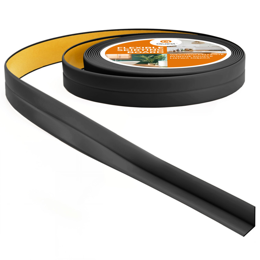 Weichsockelleiste Selbstklebend 10x10 mm, PVC Abschlussleiste für Küche, Badezimmer, Flexibel, Dekorativ, UV-beständig, schwarz, 5 m