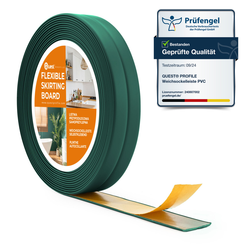 Weichsockelleiste Selbstklebend 10x10 mm, PVC Abschlussleiste für Küche, Badezimmer, Flexibel, Dekorativ, UV-beständig, grün, 5 m