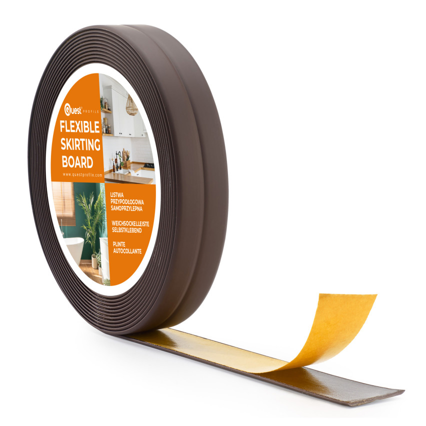 Weichsockelleiste Selbstklebend 10x10 mm, PVC Abschlussleiste für Küche, Badezimmer, Flexibel, Dekorativ, UV-beständig, dunkelbraun, 5 m