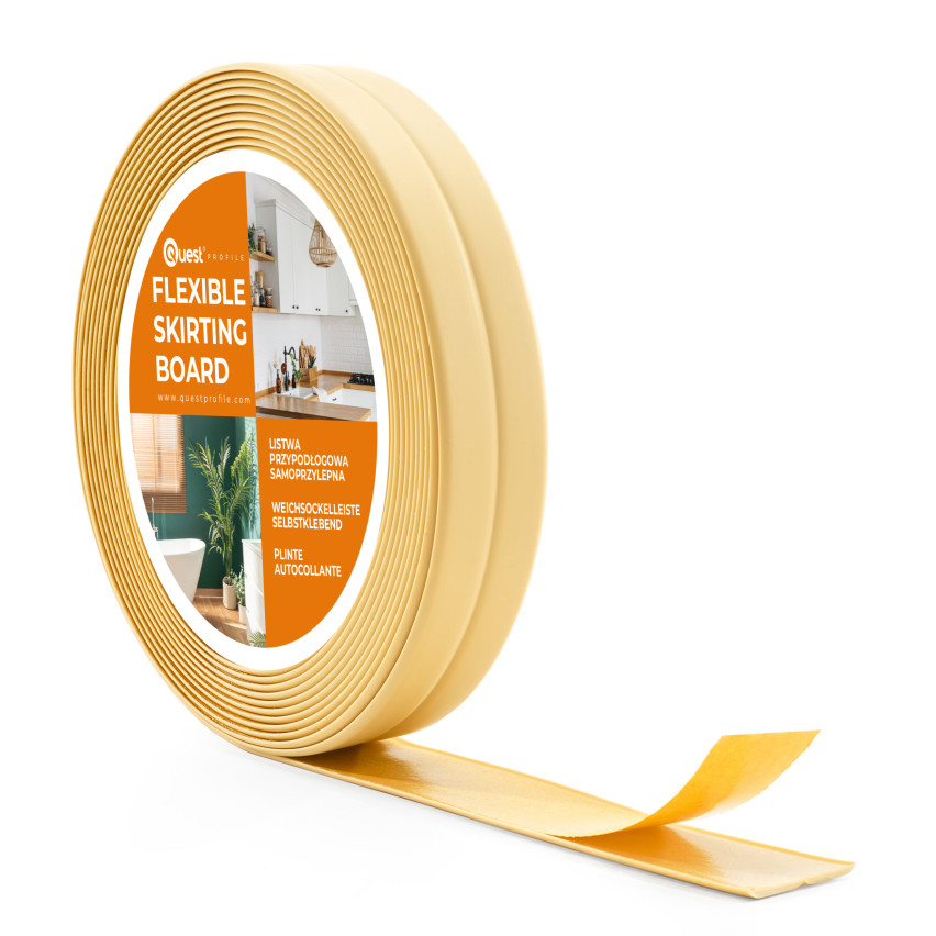 Weichsockelleiste Selbstklebend 10x10 mm, PVC Abschlussleiste für Küche, Badezimmer, Flexibel, Dekorativ, UV-beständig, creme, 5 m