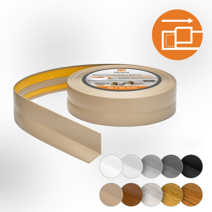 Weichsockelleiste Selbstklebend 32x23 mm, PVC Sockelleiste, Knickleiste für  Wand, Boden Flexibel, Dekorativ, UV-beständig, beige