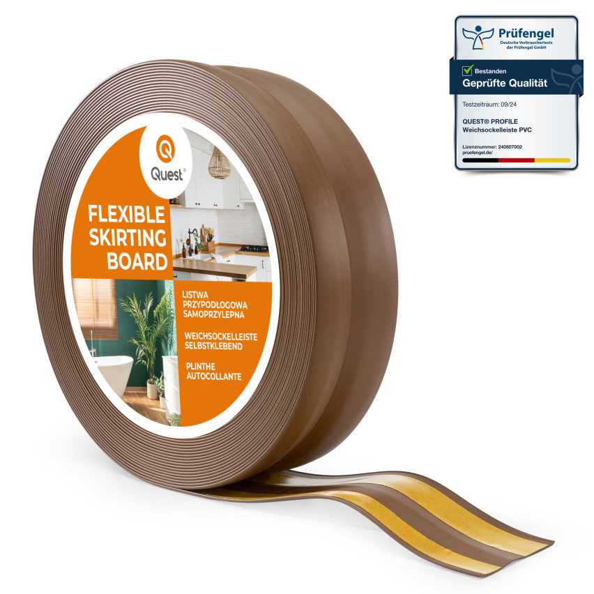 Weichsockelleiste Selbstklebend 32x23 mm, PVC Sockelleiste, Knickleiste für  Wand, Boden Flexibel, Dekorativ, UV-beständig, braun