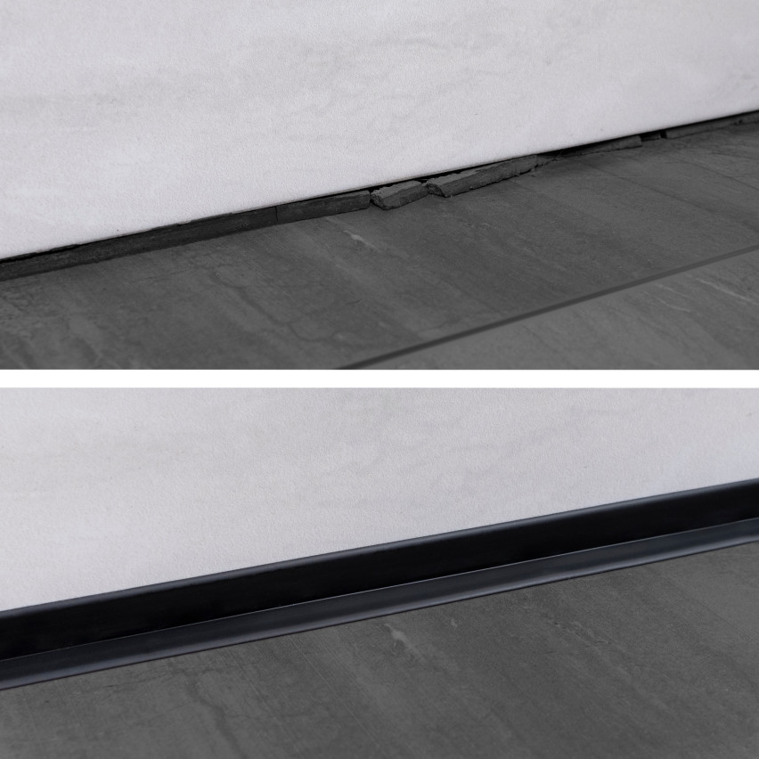 Weichsockelleiste ohne Klebeband 70x20 mm, schwarz, PVC Sockelleiste, Breite Knickleiste für Wände, Boden, Flexibel, Dekorativ, UV-beständig