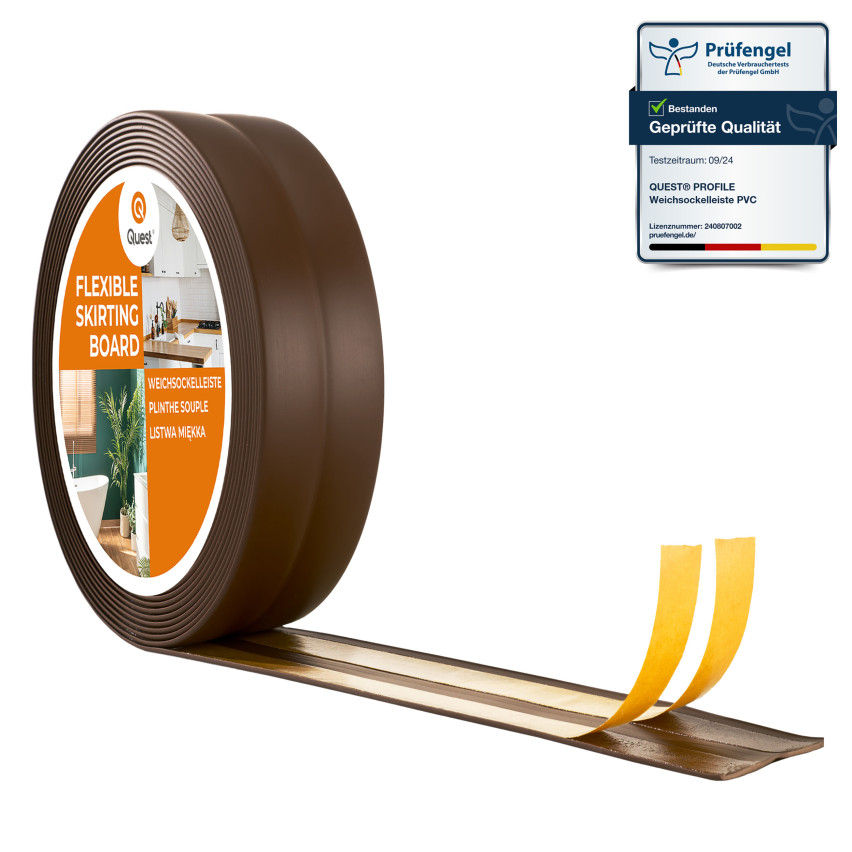 Weichsockelleiste Selbstklebend Knickleiste, Abschlussleiste für Küche, Badezimmer, Dekorativ, UV-beständig, dunkelbraun