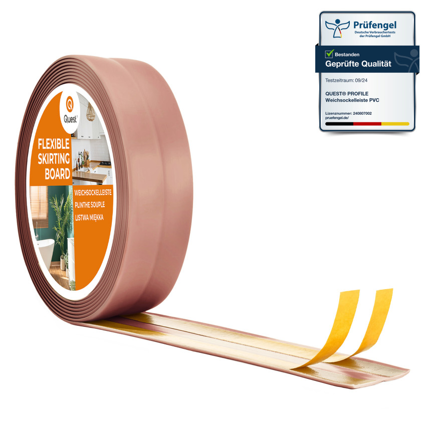 Weichsockelleiste Selbstklebend Sockelleiste Knickleiste aus PVC Kunststoff, Flexible Fußleiste Wandabschlussleiste, hellbraun