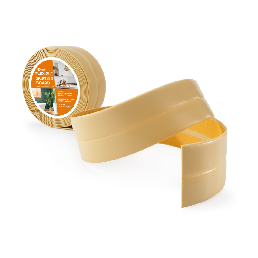 Weichsockelleiste Selbstklebend Knickleiste, Abschlussleiste für Küche, Badezimmer, Dekorativ, UV-beständig, creme