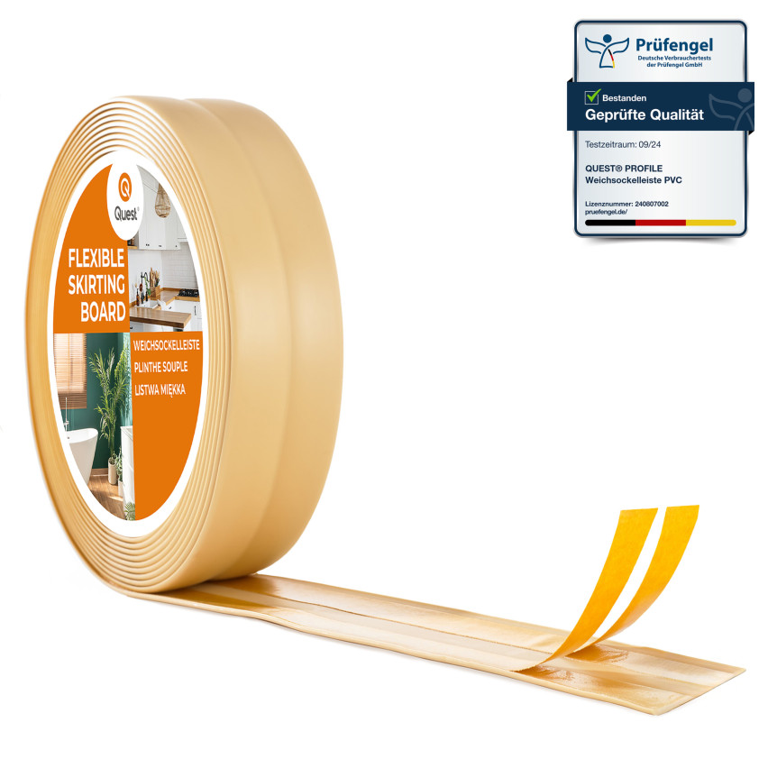 Weichsockelleiste Selbstklebend Knickleiste, Abschlussleiste für Küche, Badezimmer, Dekorativ, UV-beständig, creme