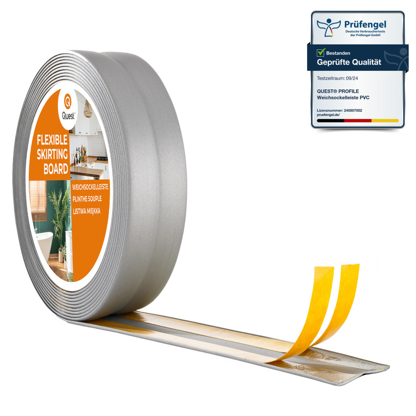 Weichsockelleiste Selbstklebend Knickleiste, Abschlussleiste für Küche, Badezimmer, Dekorativ, UV-beständig, silber