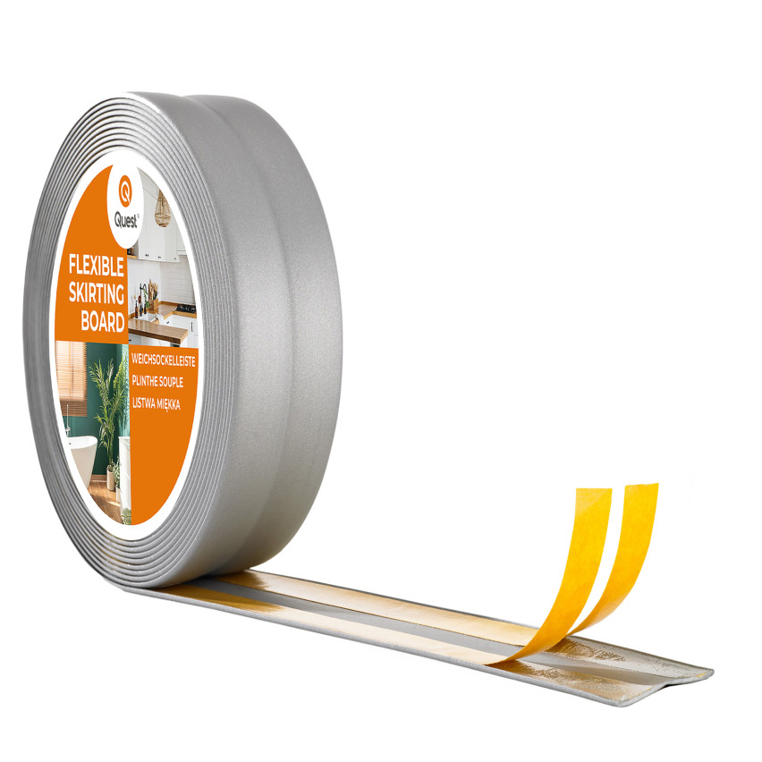 Weichsockelleiste Selbstklebend Knickleiste, Abschlussleiste für Küche, Badezimmer, Dekorativ, UV-beständig, silber