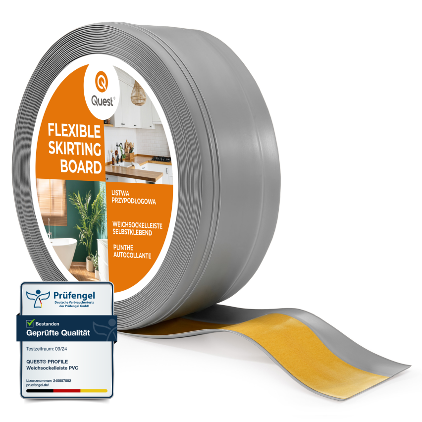Selbstklebende PVC-Sockelleiste, flexible DEKOR-Leiste, grau, 50x20mm