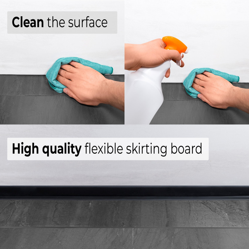 Weichsockelleiste ohne Klebeband 70x20 mm, schwarz, PVC Sockelleiste, Breite Knickleiste für Wände, Boden, Flexibel, Dekorativ, UV-beständig
