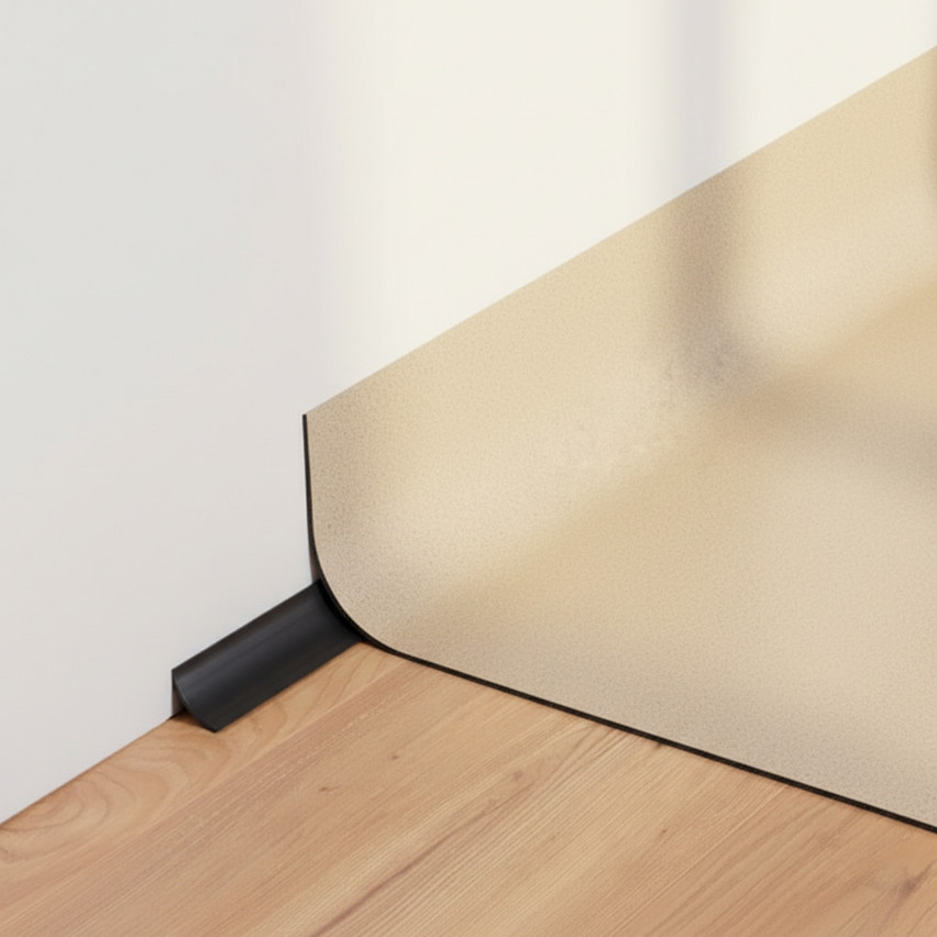 PVC-Hohlkehlleiste zur Montage von Bodenbelägen und Teppichen, Viertelstab-Montageprofil, 2m, Schwarz