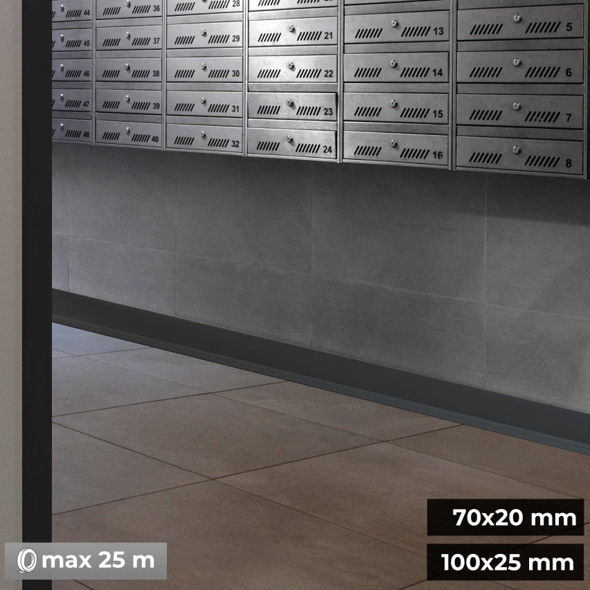 Weichsockelleiste Selbstklebend 100x25 mm, PVC Sockelleiste, Breite Knickleiste für Wände, Boden, Flexibel, Dekorativ, UV-beständig, dunkelgrau