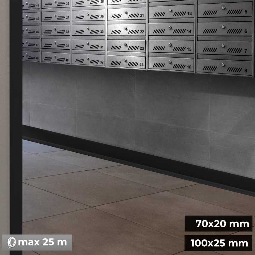 Weichsockelleiste ohne Klebeband 100x25 mm, PVC Sockelleiste, Breite Knickleiste für Wände, Boden, Flexibel, Dekorativ, UV-beständig, schwarz