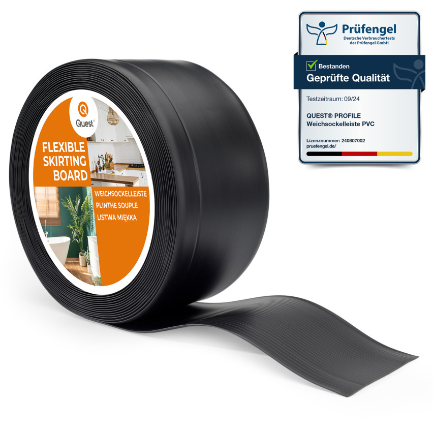 Weichsockelleiste ohne Klebeband 100x25 mm, PVC Sockelleiste, Breite Knickleiste für Wände, Boden, Flexibel, Dekorativ, UV-beständig, schwarz