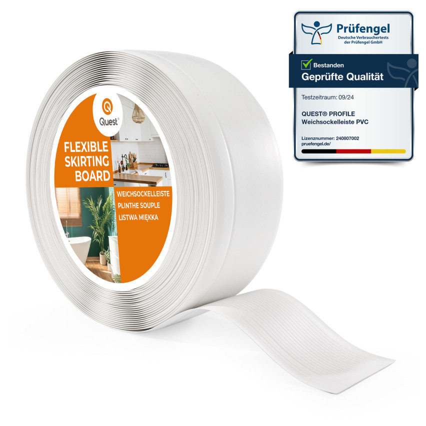 Weichsockelleiste ohne Klebeband 70x20 mm, PVC Sockelleiste, Breite Knickleiste für Wände, Boden, Flexibel, Dekorativ, UV-beständig, weiß
