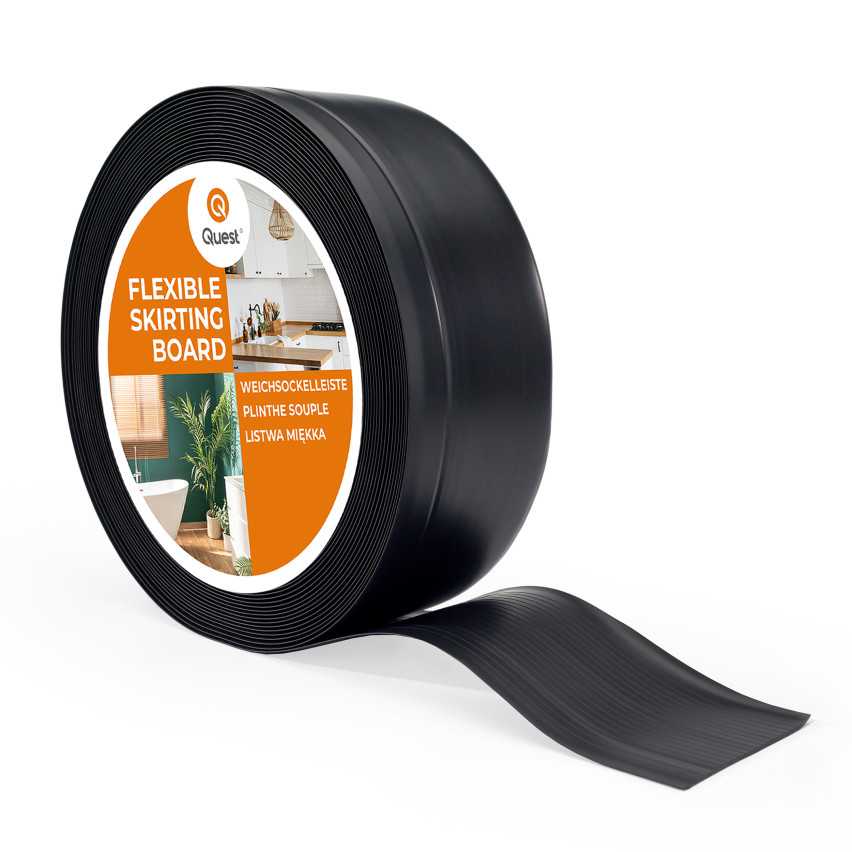 Weichsockelleiste ohne Klebeband 70x20 mm, schwarz, PVC Sockelleiste, Breite Knickleiste für Wände, Boden, Flexibel, Dekorativ, UV-beständig