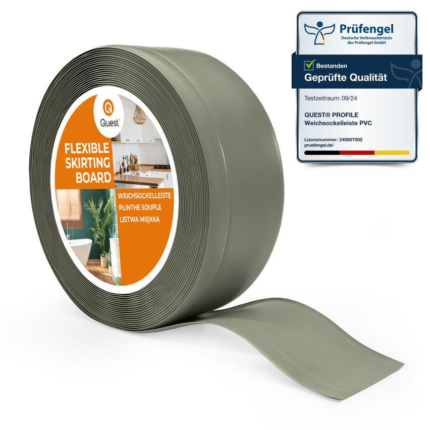 Weichsockelleiste ohne Klebeband 70x20 mm, PVC Sockelleiste, Breite Knickleiste für Wände, Boden, Flexibel, Dekorativ, UV-beständig, olive