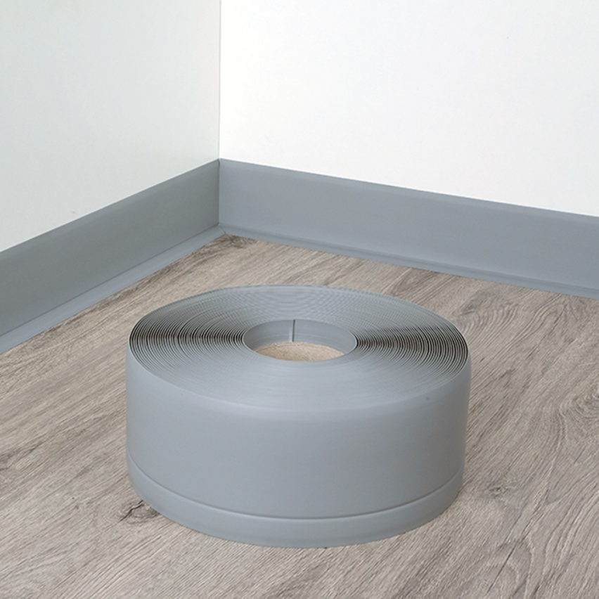 Weichsockelleiste Selbstklebend 70x20 mm, grau, PVC Sockelleiste, Breite Knickleiste für Wände, Boden, Flexibel, Dekorativ, UV-beständig