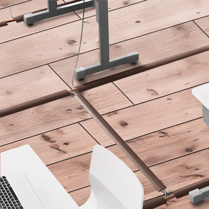 Kabelkanal PVC Kabelbrücke Boden, Stolperschutz, 3 Kanäle, Trapezförmig, Zuschneidbar , dunkelgrau, 200 cm