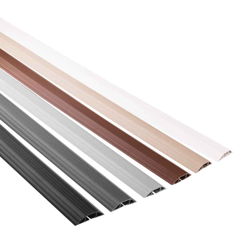 Kabelkanal PVC Kabelbrücke Boden, Stolperschutz, 3 Kanäle, Trapezförmig, Zuschneidbar , dunkelgrau, 200 cm