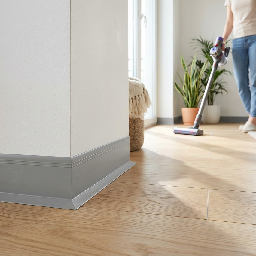 Selbstklebende PVC Sockelleiste, flexible Dekorleiste DEKOR, 70x20mm, grau