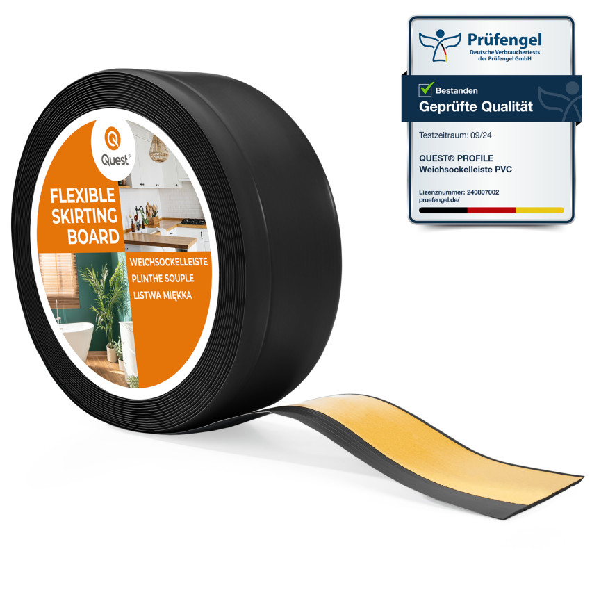 Weichsockelleiste Selbstklebend 70x20 mm, PVC Sockelleiste, Breite Knickleiste für Wände, Boden, Flexibel, Dekorativ, UV-beständig, schwarz