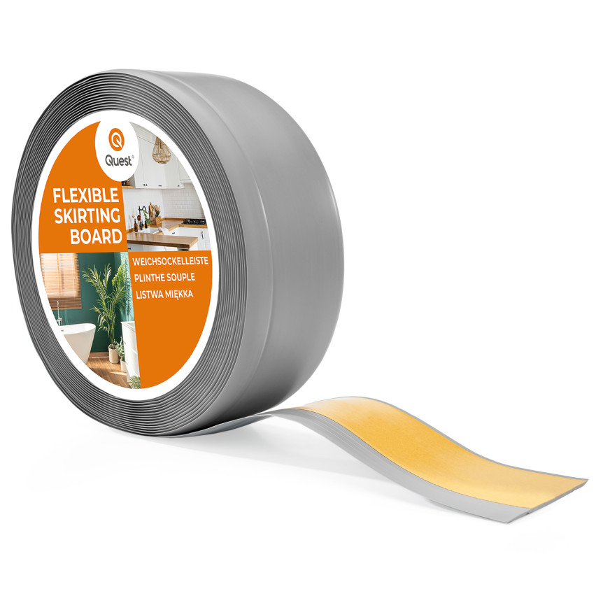 Weichsockelleiste Selbstklebend 70x20 mm, grau, PVC Sockelleiste, Breite Knickleiste für Wände, Boden, Flexibel, Dekorativ, UV-beständig