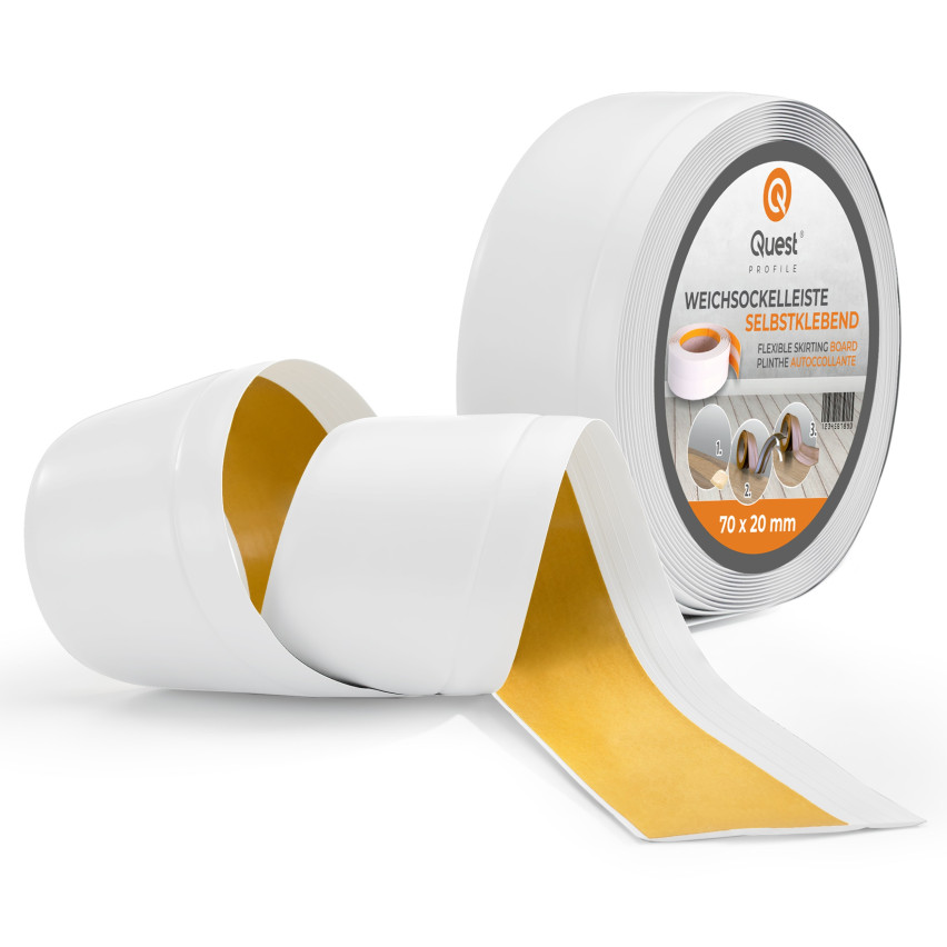 Weichsockelleiste Selbstklebend 70x20 mm, PVC Sockelleiste, Breite Knickleiste für Wände, Boden, Flexibel, Dekorativ, UV-beständig, weiß