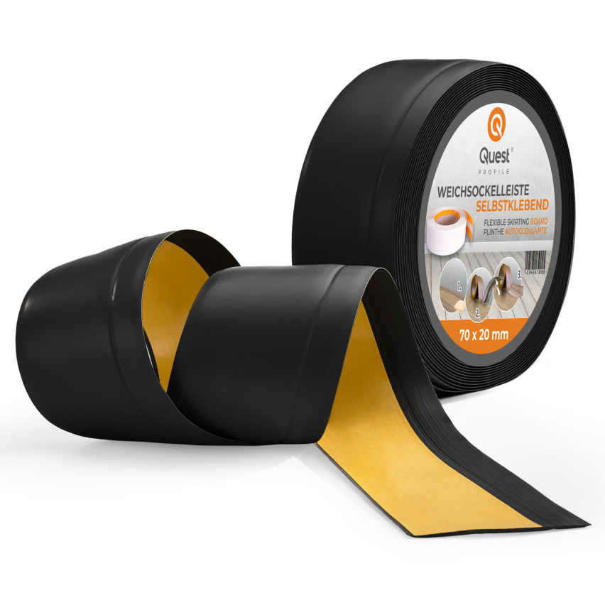 Weichsockelleiste Selbstklebend 70x20 mm, PVC Sockelleiste, Breite Knickleiste für Wände, Boden, Flexibel, Dekorativ, UV-beständig, schwarz
