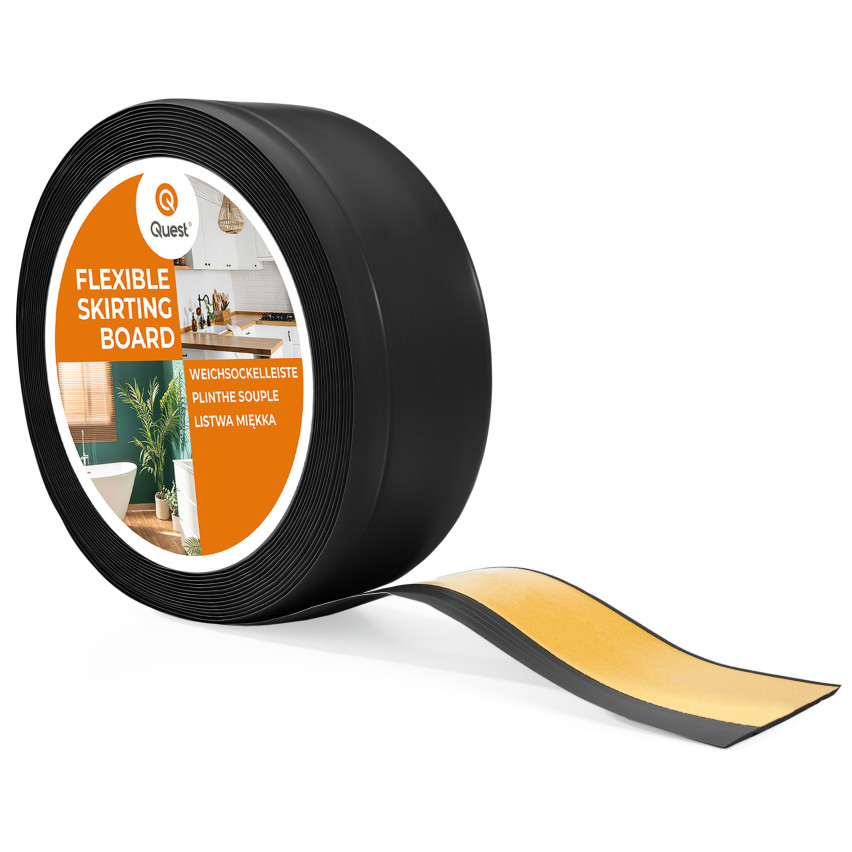 Weichsockelleiste Selbstklebend 70x20 mm, PVC Sockelleiste, Breite Knickleiste für Wände, Boden, Flexibel, Dekorativ, UV-beständig, schwarz