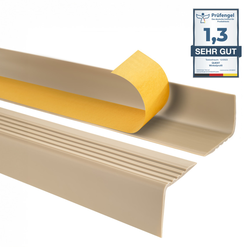 Treppenkantenprofil Selbstklebend 50x42 mm, Treppenprofil PVC für Treppenstufen, Treppenkantenschutz mit Rillen, Antirutsch, RGP, beige