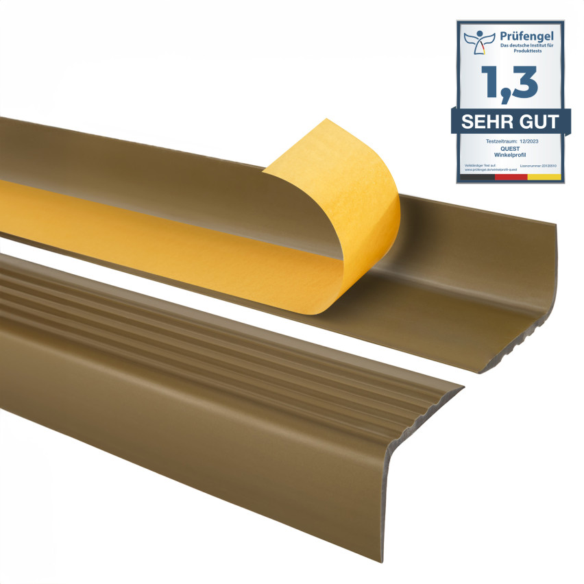 Treppenkantenprofil Selbstklebend 50x42 mm, messing, Treppenprofil PVC für Treppenstufen, Treppenkantenschutz mit Rillen, Antirutsch, RGP