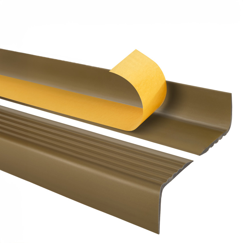 Treppenkantenprofil Selbstklebend 50x42 mm, messing, Treppenprofil PVC für Treppenstufen, Treppenkantenschutz mit Rillen, Antirutsch, RGP