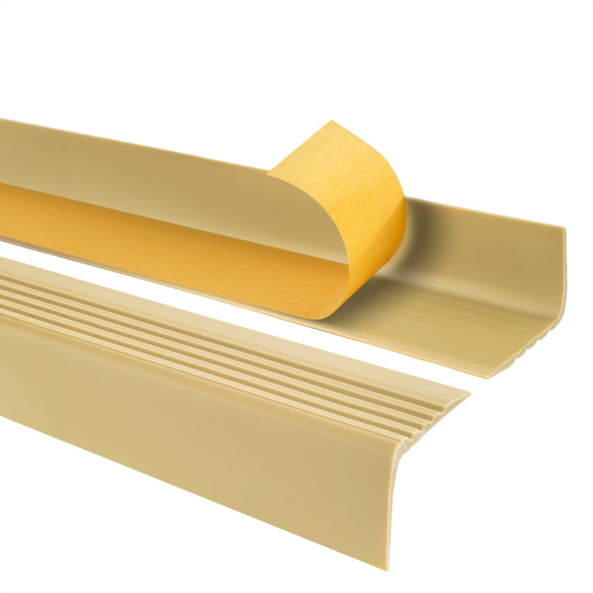Treppenkantenprofil Selbstklebend 50x42 mm, Treppenprofil PVC für Treppenstufen, Treppenkantenschutz mit Rillen, Antirutsch, RGP, creme