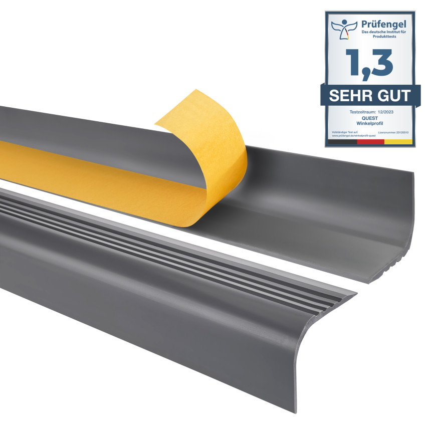 Treppenkantenprofil Selbstklebend 52x40 mm, dunkelgrau, Treppenprofil PVC für Treppenstufen, Treppenkantenschutz mit Rillen, Antirutsch, RGPT