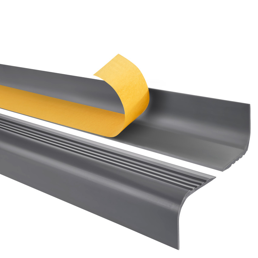 Treppenkantenprofil Selbstklebend 52x40 mm, dunkelgrau, Treppenprofil PVC für Treppenstufen, Treppenkantenschutz mit Rillen, Antirutsch, RGPT