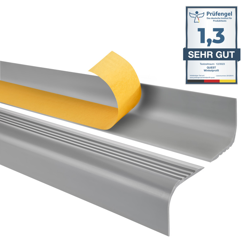 Treppenkantenprofil Selbstklebend 52x40 mm, grau, Treppenprofil PVC für Treppenstufen, Treppenkantenschutz mit Rillen, Antirutsch, RGPT
