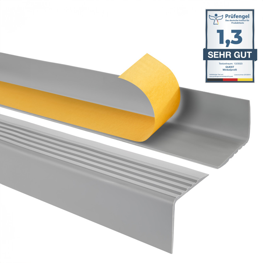 Treppenkantenprofil Selbstklebend 50x42 mm, grau, Treppenprofil PVC für Treppenstufen, Treppenkantenschutz mit Rillen, Antirutsch, RGP