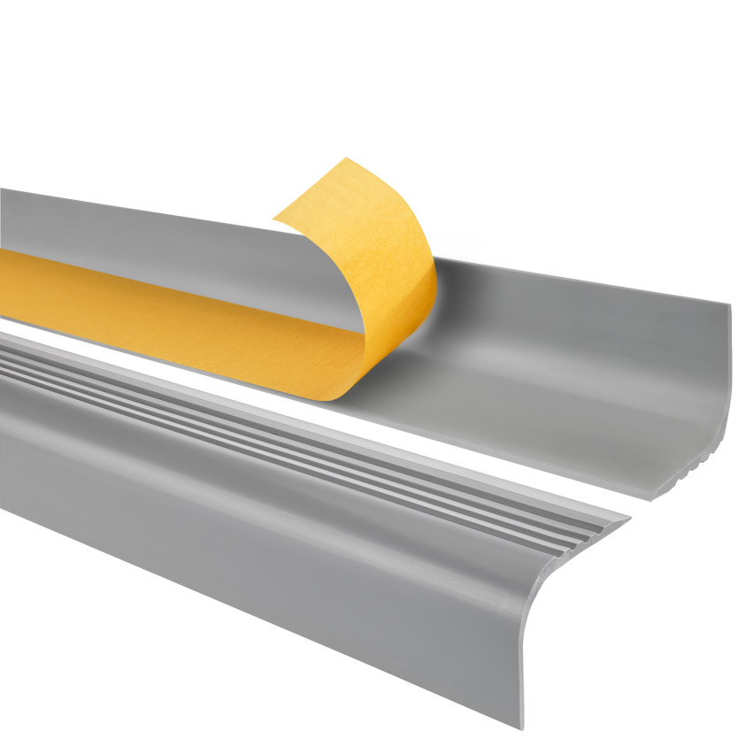 Treppenkantenprofil Selbstklebend 52x40 mm, grau, Treppenprofil PVC für Treppenstufen, Treppenkantenschutz mit Rillen, Antirutsch, RGPT