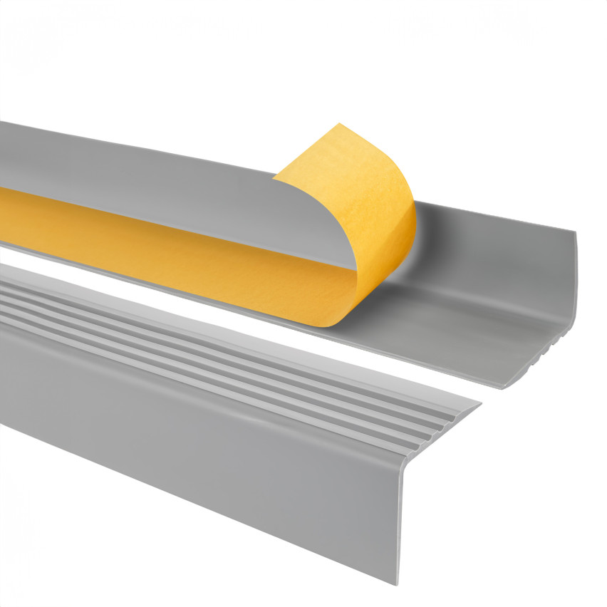 Treppenkantenprofil Selbstklebend 50x42 mm, grau, Treppenprofil PVC für Treppenstufen, Treppenkantenschutz mit Rillen, Antirutsch, RGP