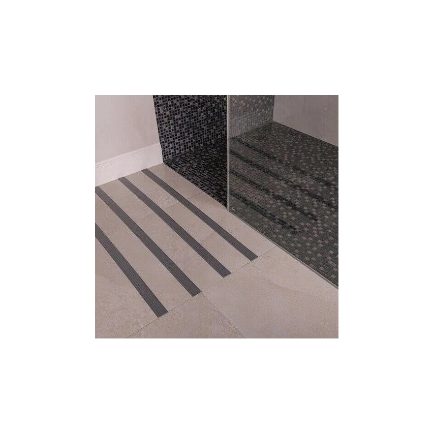 PVC Antirutsch Klebeband 35 mm, 5 m, schwarz-silber, Anti-Rutsch Streifen für Treppenstufen, Badewanne, Dusche