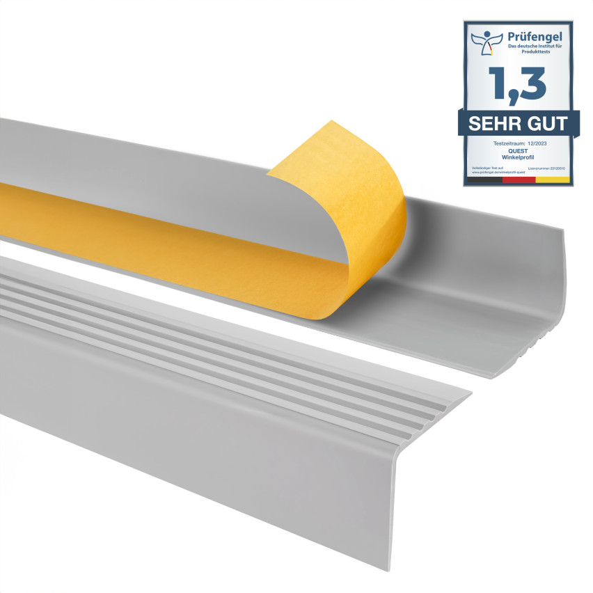 Treppenkantenprofil Selbstklebend 50x42 mm, Treppenprofil PVC für Treppenstufen, Treppenkantenschutz mit Rillen, Antirutsch, RGP, hellgrau