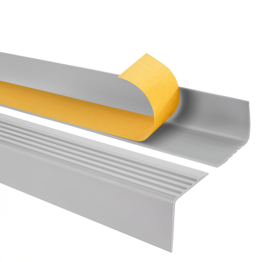 Treppenkantenprofil Selbstklebend 50x42 mm, Treppenprofil PVC für Treppenstufen, Treppenkantenschutz mit Rillen, Antirutsch, RGP, hellgrau