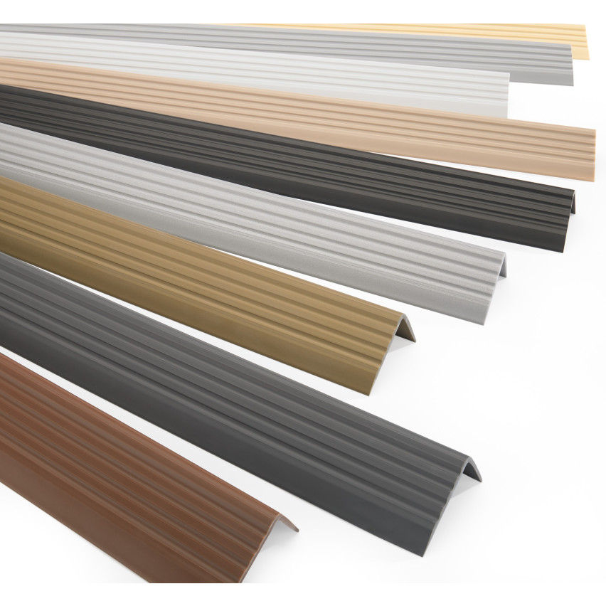 Treppenkantenprofil Selbstklebend 40x25 mm, Treppenprofil PVC für Treppenstufen, Treppenkantenschutz mit Rillen, Antirutsch, Abriebfest, ND, dunkelgrau