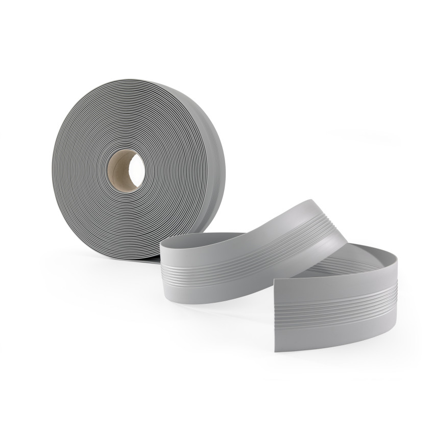 Antirutsch Übergangsprofil ohne Klebeband , PVC Übergangsleiste, Bodenprofil für Innenbereich, Flexibel, Flach, grau, 25 m