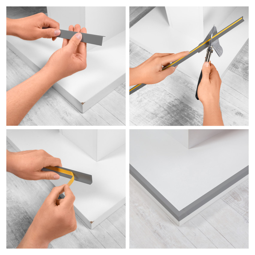 Winkelprofil Selbstklebend dunkelgrau, PVC Kantenschutzprofil, Winkelleiste für Kanten und Ecken, Flexibel, L-Form, KM