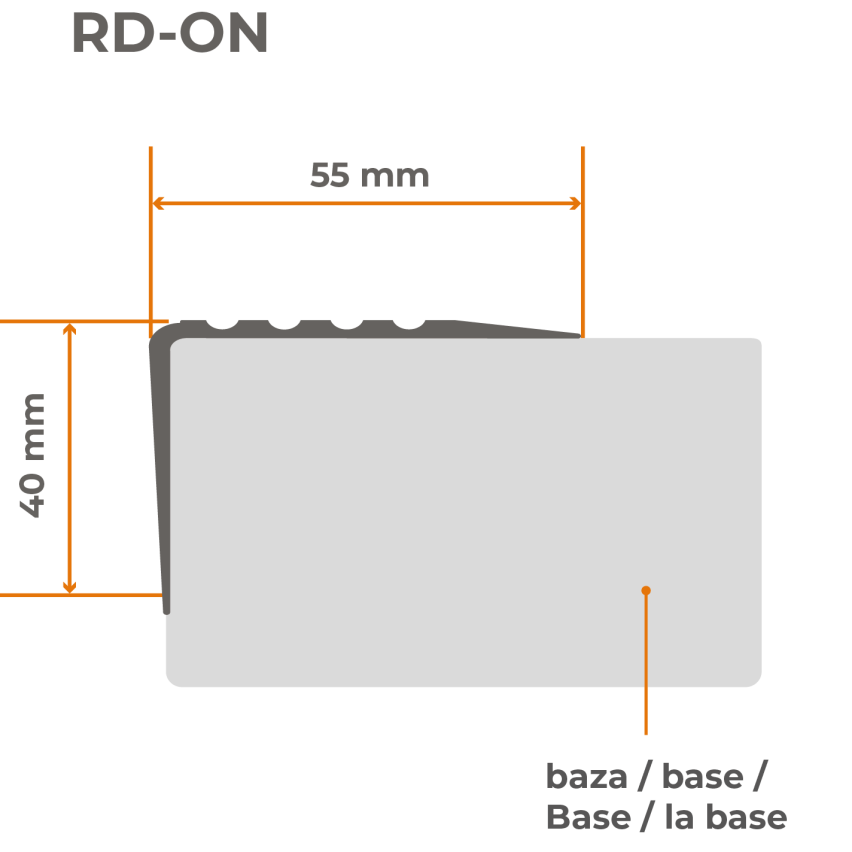 Treppenkantenprofil Selbstklebend 55x40 mm, Treppenprofil, Warnprofil PVC für Treppenstufen, Treppenkantenschutz mit Rillen, Antirutsch, RD-ON, schwarz